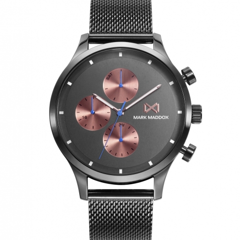 Reloj de hombre Village multifunción de acero con ip gris y malla milanesa Reloj de hombre Village multifunción de acero con ip gris y malla milanesa