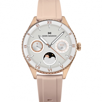 Reloj Smart de metal Ip rosa con correa silicona rosa