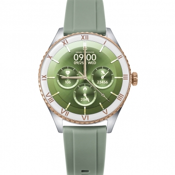 Reloj Smart de metal bitono en acero e Ip rosa  con correa silicona verde