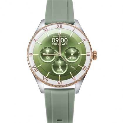 Reloj Smart de metal bitono en acero e Ip rosa  con correa silicona verde