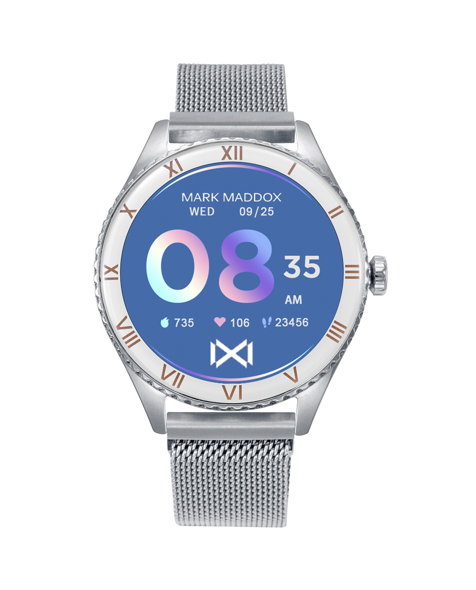 Reloj Smart  de metal plateado con malla milanesa