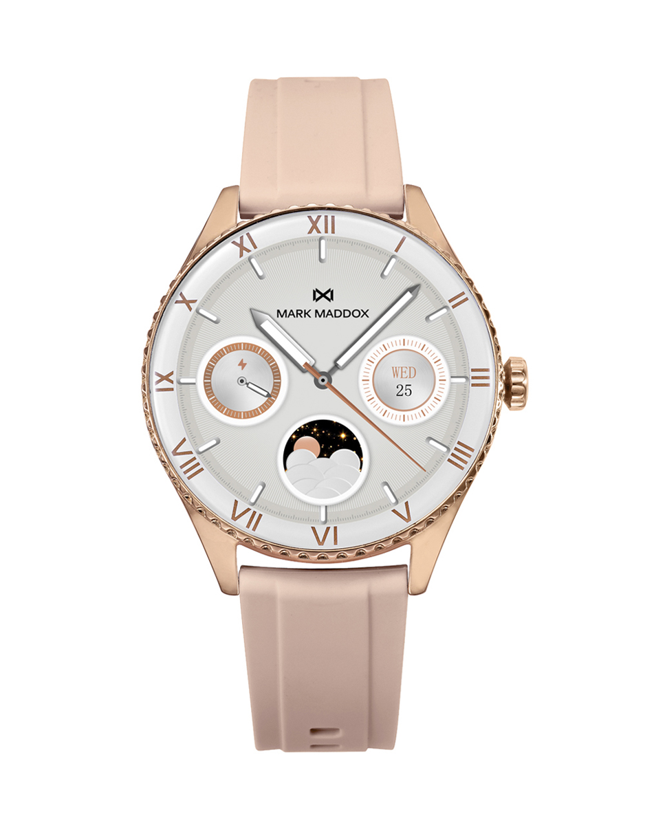 Reloj Smart de metal Ip rosa con correa silicona rosa